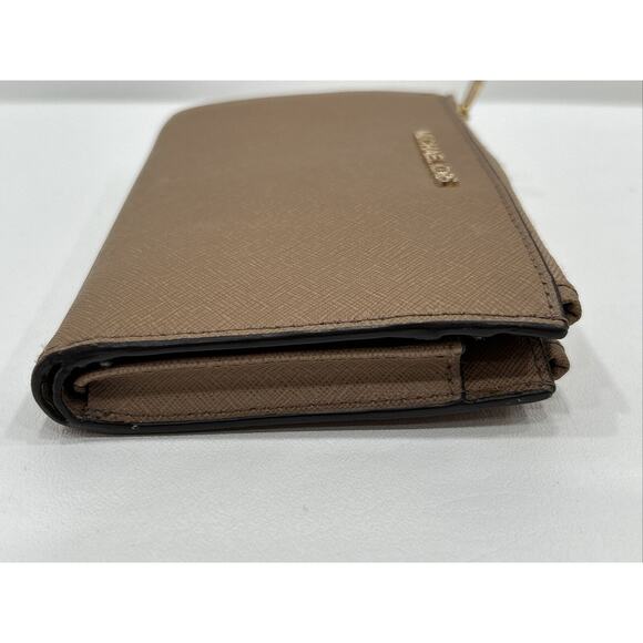 Michael Kors Jet Set Travel Large Double Zip Phone Wallet Brown Tan Leather - Picture 3 of 14